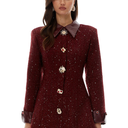 Ancora Red Embellished Tweed Mini Dress
