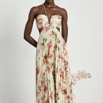 Andréa cutout floralprint pleated maxi dress