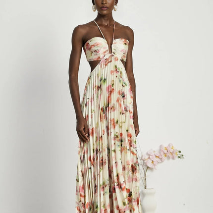 Andréa cutout floralprint pleated maxi dress