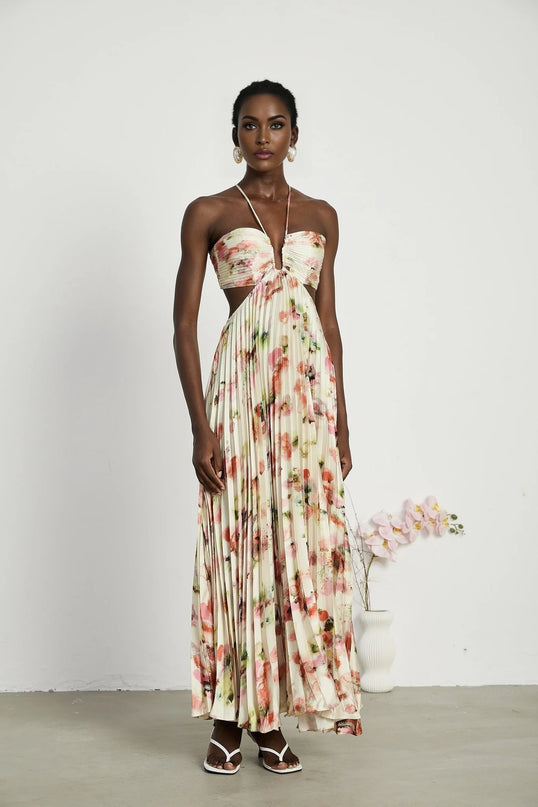 Andréa cutout floralprint pleated maxi dress