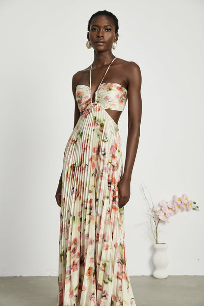 Andréa cutout floralprint pleated maxi dress