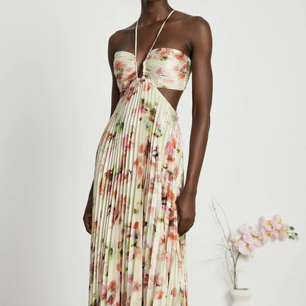 Andréa cutout floralprint pleated maxi dress
