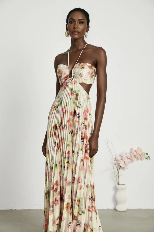 Andréa cutout floralprint pleated maxi dress