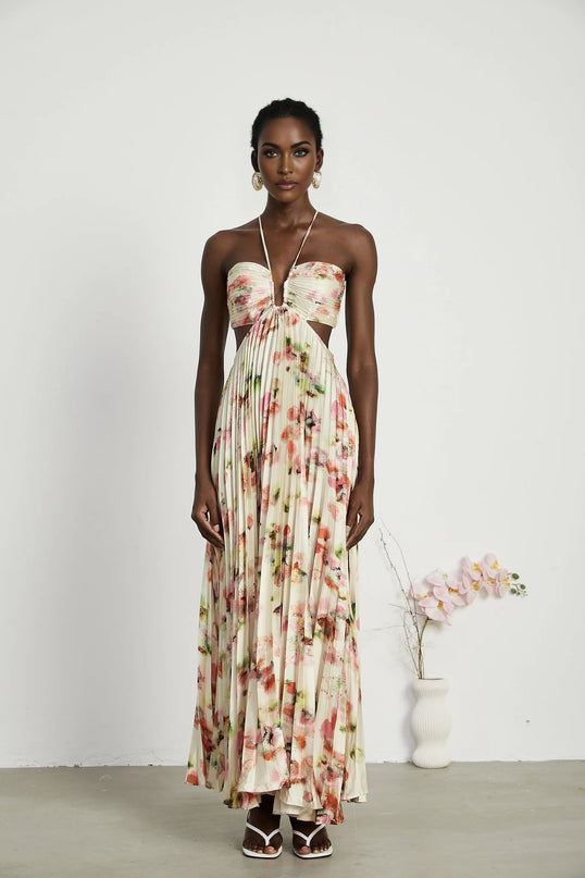 Andréa cutout floralprint pleated maxi dress