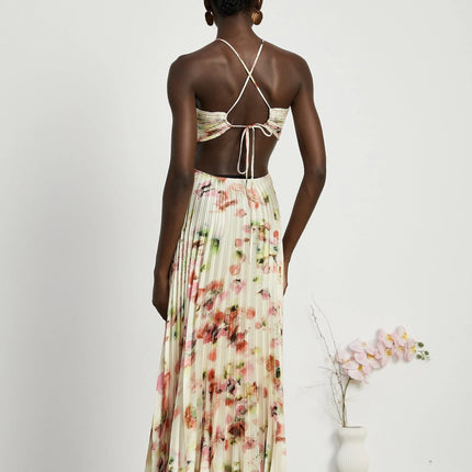 Andréa cutout floralprint pleated maxi dress