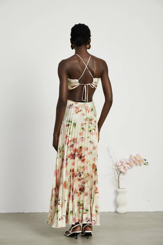 Andréa cutout floralprint pleated maxi dress
