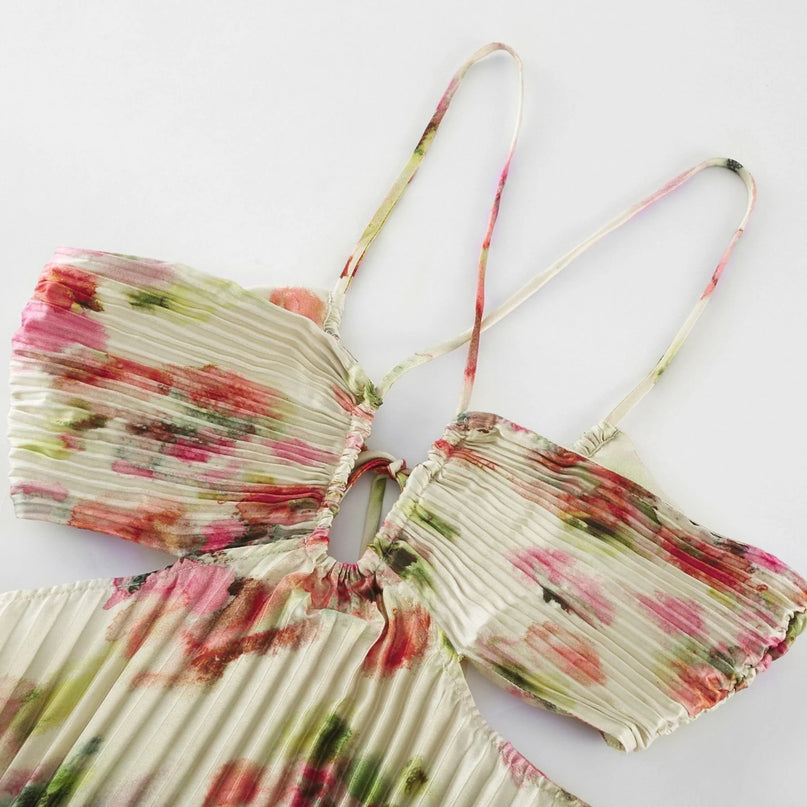 Andréa cutout floralprint pleated maxi dress