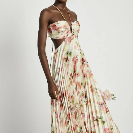 Andréa cutout floralprint pleated maxi dress