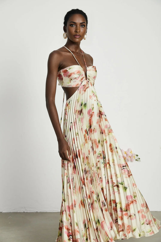 Andréa cutout floralprint pleated maxi dress