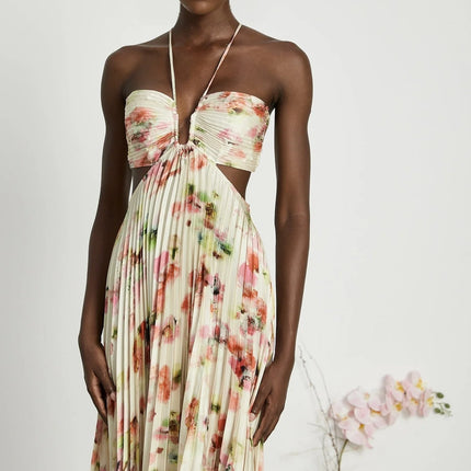 Andréa cutout floralprint pleated maxi dress