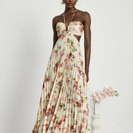 Andréa cutout floralprint pleated maxi dress