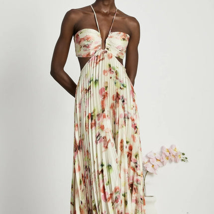 Andréa cutout floralprint pleated maxi dress
