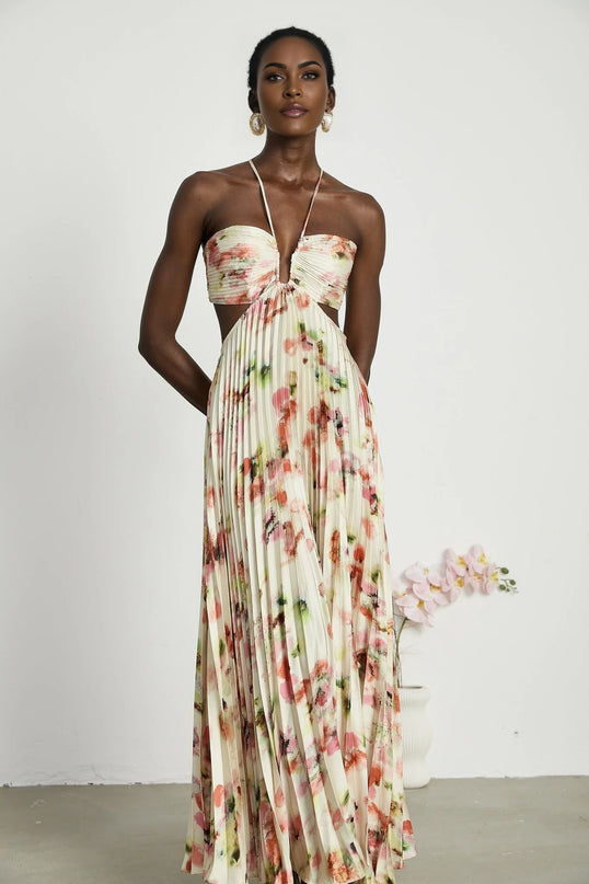 Andréa cutout floralprint pleated maxi dress