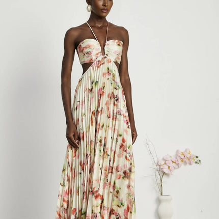 Andréa cutout floralprint pleated maxi dress