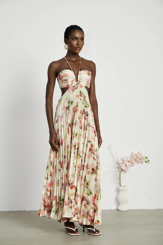Andréa cutout floralprint pleated maxi dress