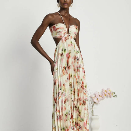 Andréa cutout floralprint pleated maxi dress