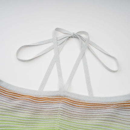 Andrea Green Striped Glitter Knit Halter Maxi Dress