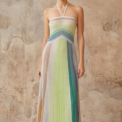 Andrea Green Striped Glitter Maxi Dress