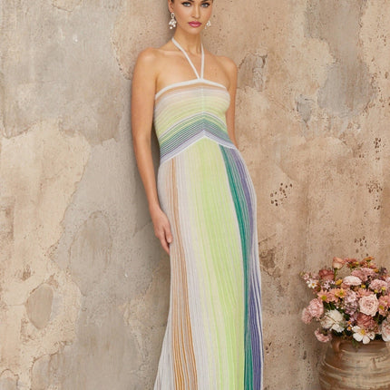 Andrea Green Striped Glitter Maxi Dress