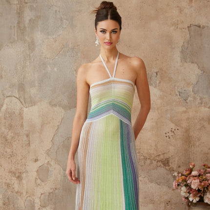 Andrea Green Striped Glitter Maxi Dress