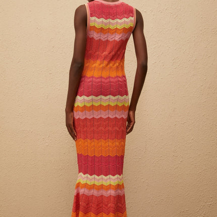 Andrea Maxi Dress in Coral Pink with Metallic Threading