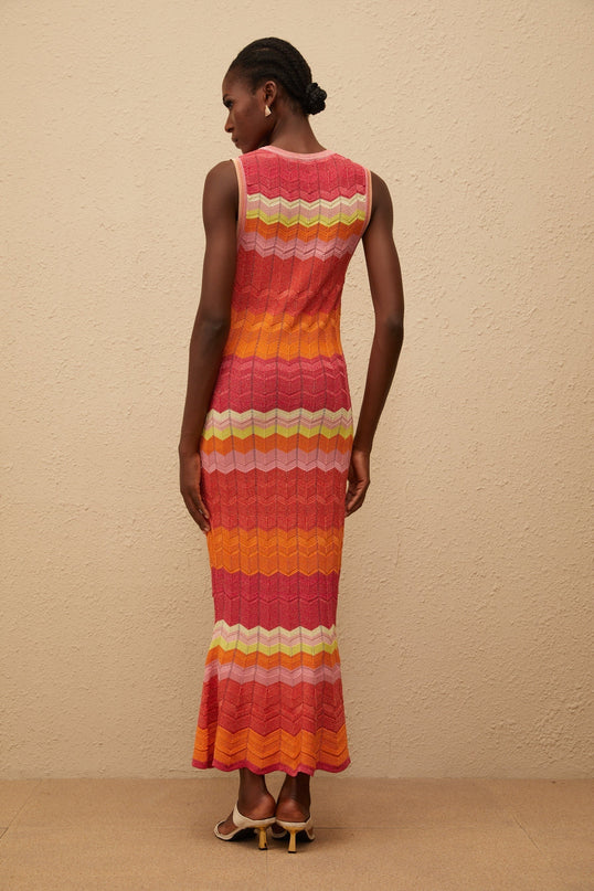 Andrea Maxi Dress in Coral Pink with Metallic Threading
