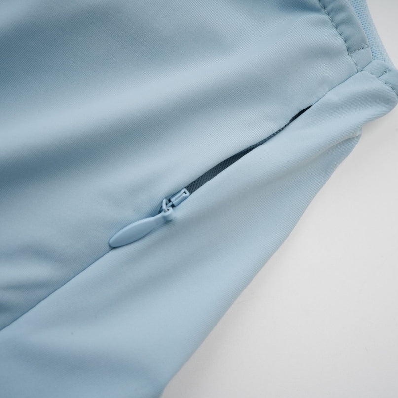 Andromeda Baby Blue Maxi Dress with Shawl Design and Asymmetric Pleats in Polyamide Elastane Blend
