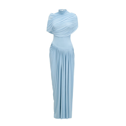 Andromeda Maxi Dress in Baby Blue elegant shawl design and asymmetric pleats