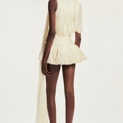 Andromeda Neutrals Mini Dress with Twist Detailing and Glitter Accents