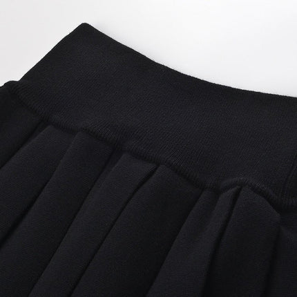 Angel Black High Waisted Flared Pleated Skirt with Gold Button Accents