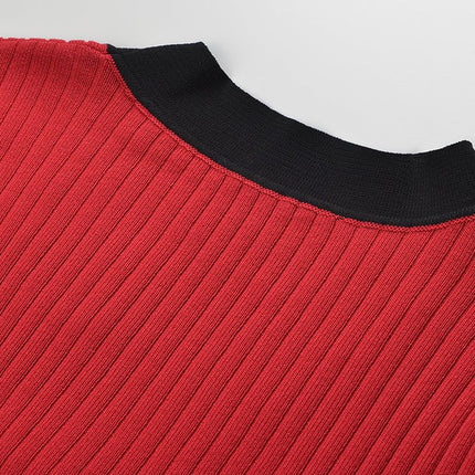 Angel wearing Bright Red Button-Down V-Neck Top with Black Accents