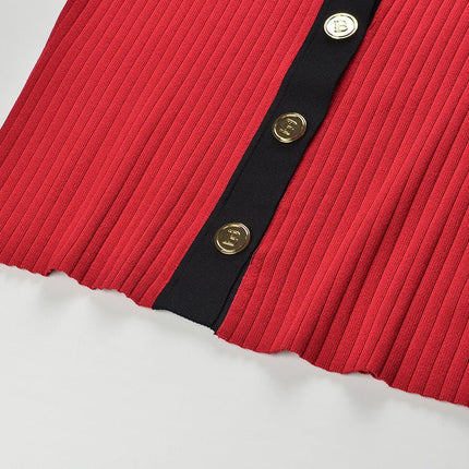 Angel wearing Bright Red V-Neck Button-Down with Black Accents