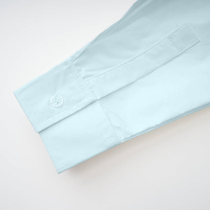 Angel Shirt Blue asymmetrical ruched detailing spread collar long sleeves cropped length 100% Terylene fiber luxury comfort versatile shirt day evening