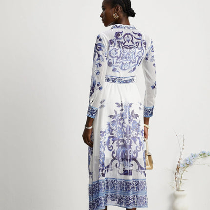 Angela Blue Crystal Embellished Midi Dress in Viscose Silk Blend