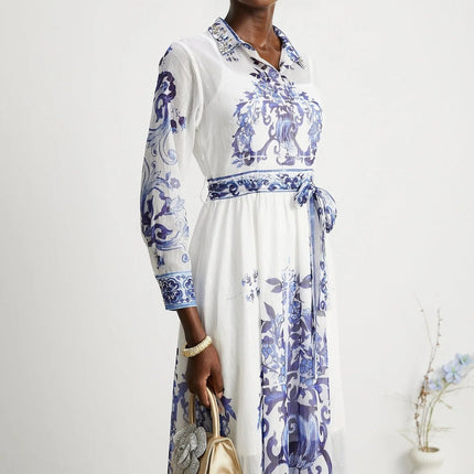 Angela Blue Crystal Embellished Midi Dress in Tulle Fabric