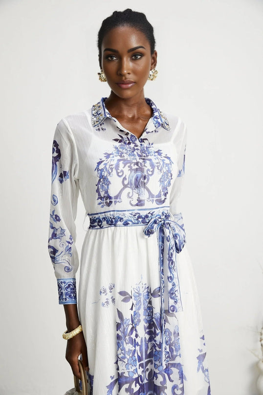 Angela Blue Crystal Embellished Midi Dress