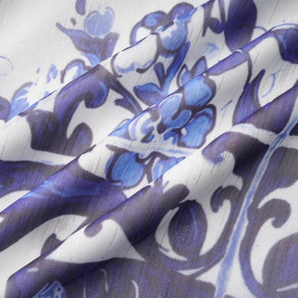 Angela Blue Crystal Embellished Midi Dress Viscose Silk Blend Long Sleeve Cinched Waist Button Fastening Tulle Fabric Pattern Print Elegant Chic Comfortable Sophisticated Glamour Modern Fashion Connoisseur