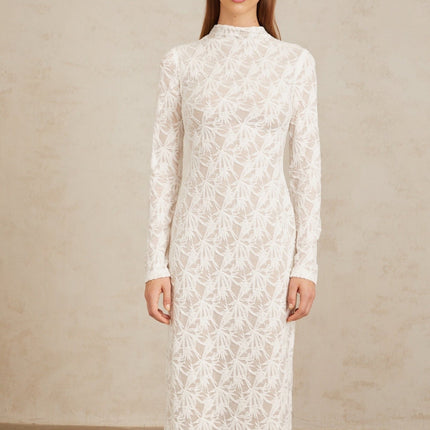 Angela White Crochet Lace Maxi Dress Floral Jacquard Pattern