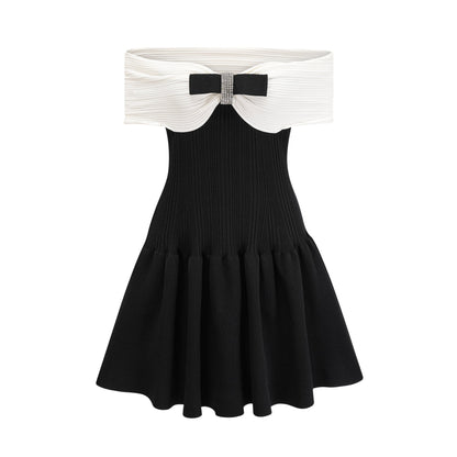 Angèle black offshoulder knitted mini dress