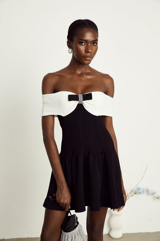 Angèle black offshoulder knitted mini dress