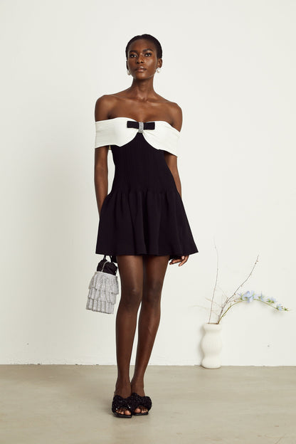 Angèle black offshoulder knitted mini dress