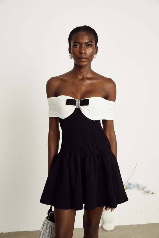 Angèle black offshoulder knitted mini dress