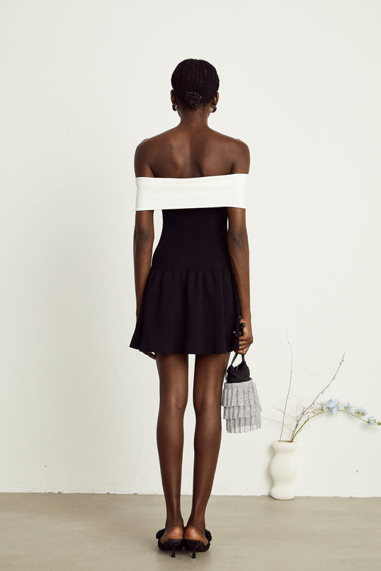 Angèle black offshoulder knitted mini dress