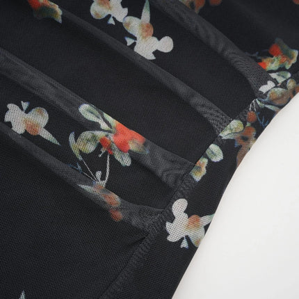 Angelica Black Floral Midi Dress Polyester Silk Square Neck Spaghetti Straps Sleeveless Rear Slit Detail