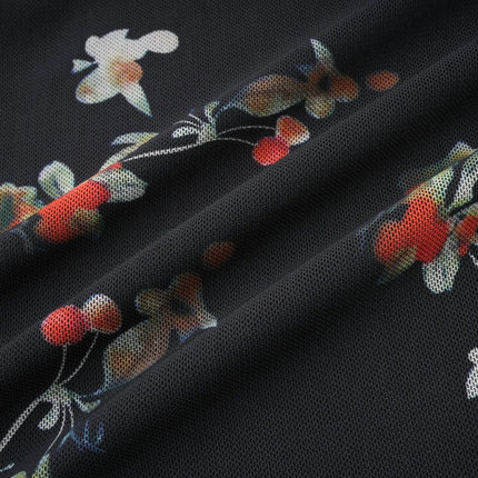 Angelica Black Floral Midi Dress Polyester Silk Spaghetti Strap Square Neck Sleeveless Chic Rear Slit Detail Elegant Sophisticated Graceful Modern Muse Timeless Statement Piece Day Evening Style Confidence