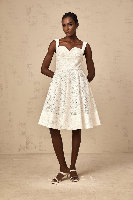 Angelica White Floral Lace Midi Dress