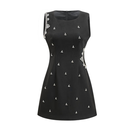 Angelina Black Cut-Out Crystal Embellished Sleeveless Dress