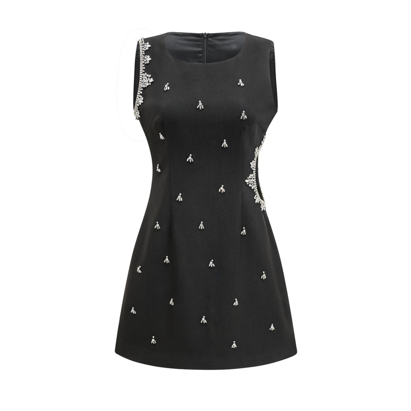 Angelina Black Cut-Out Crystal Embellished Sleeveless Dress