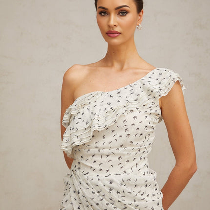 Angelina White Ruffled One Shoulder Mini Dress