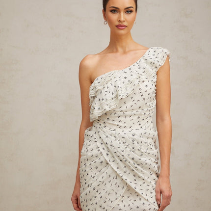 Angelina White Ruffled One-Shoulder Mini Dress